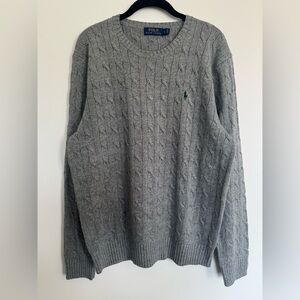 Ralph Lauren Polo Gray Cable Knit 100% Tussah Silk Crewneck Sweater-Men’s Large
